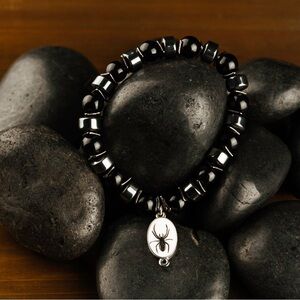 Black Beaded Bracelet with Spider Charm